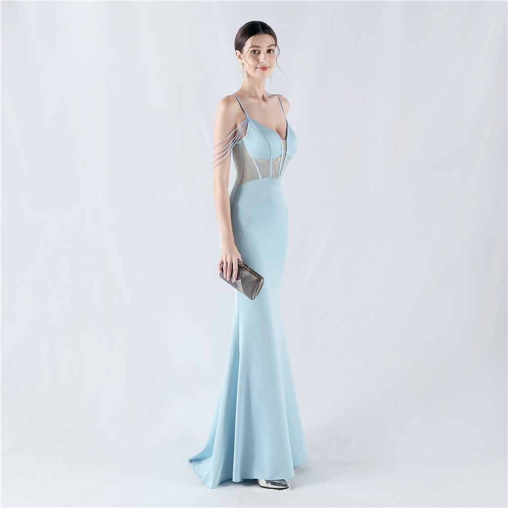 Pinched waist banquet beading perform preside evening dress