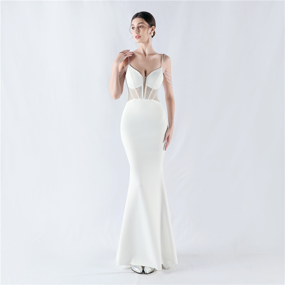 Pinched waist banquet beading perform preside evening dress