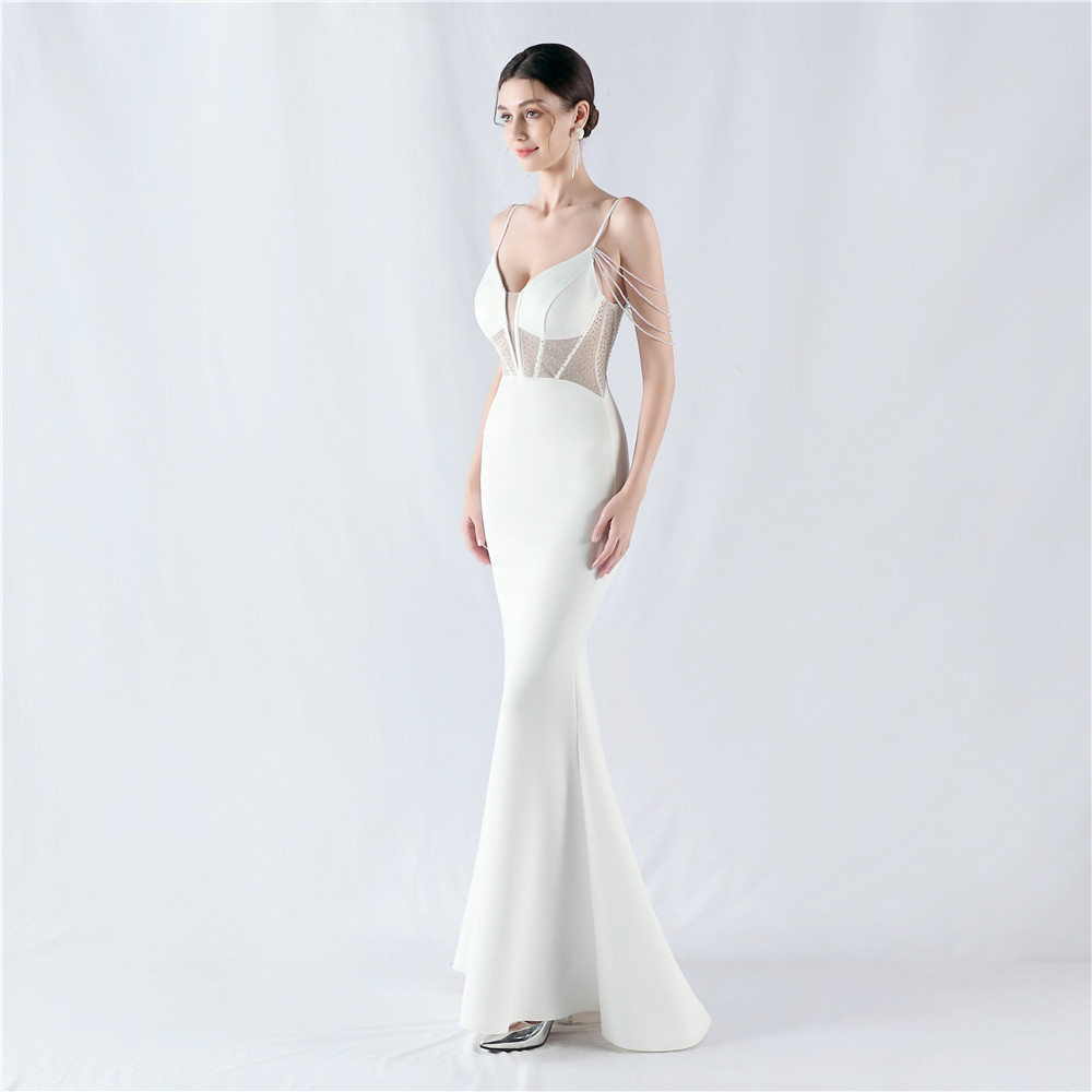 Pinched waist banquet beading perform preside evening dress