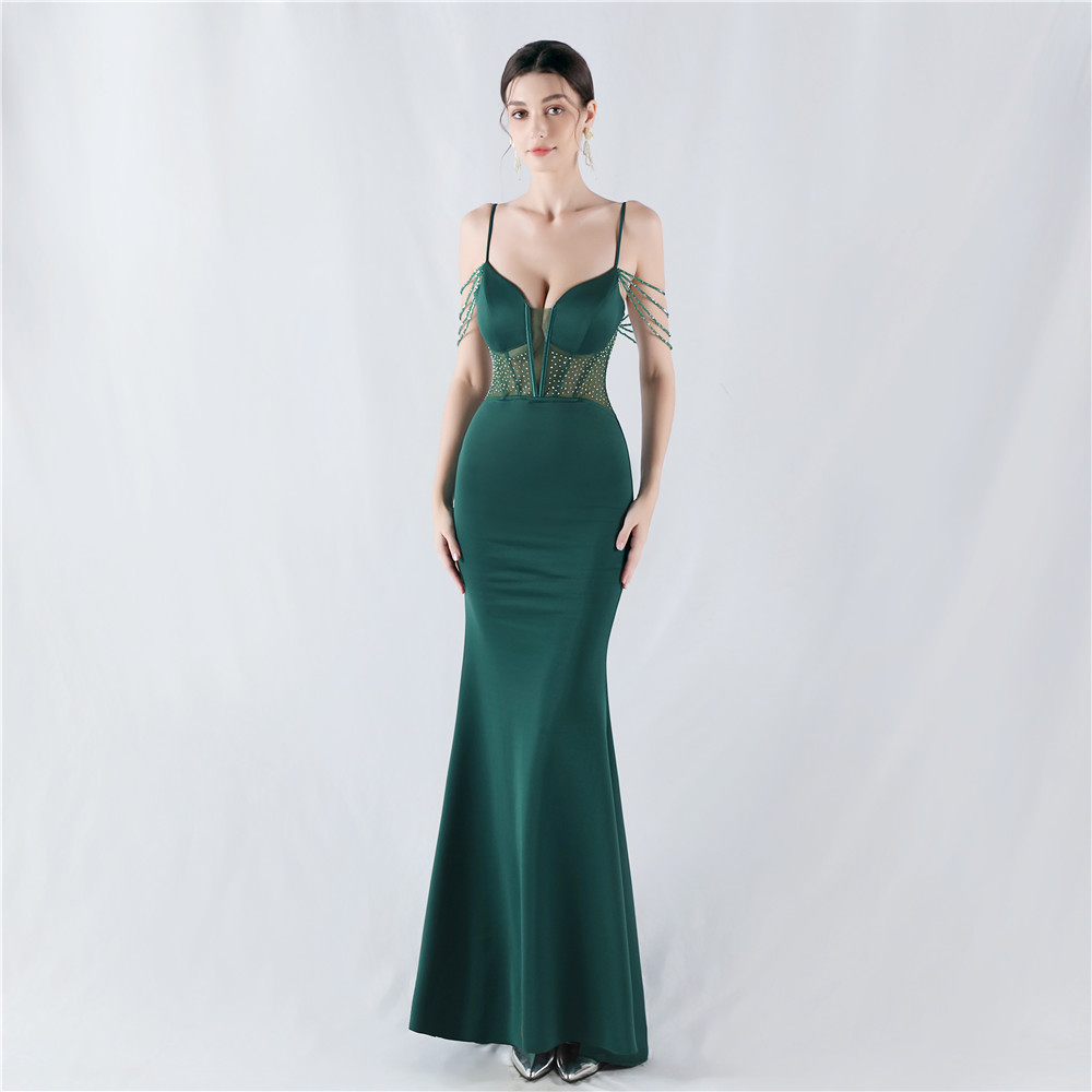 Pinched waist banquet beading perform preside evening dress