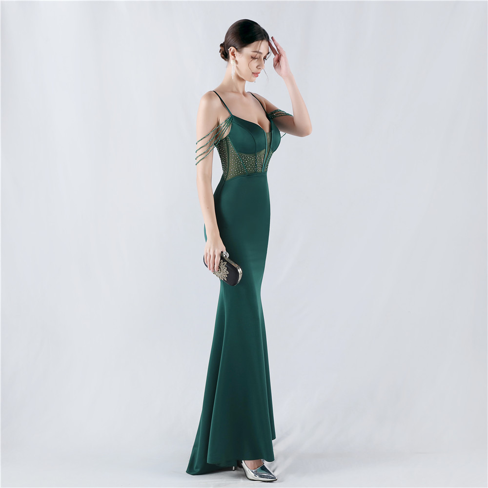 Pinched waist banquet beading perform preside evening dress