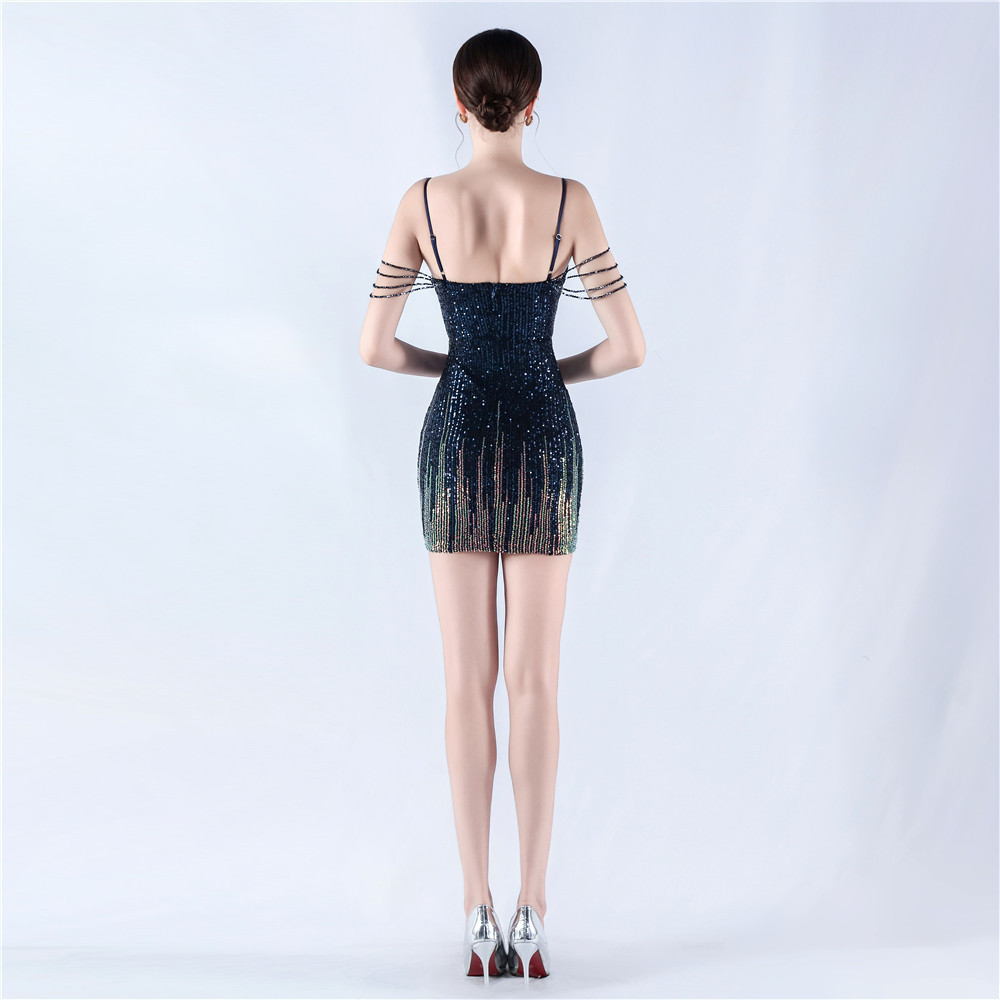 Package hip beading short T-back sling sexy formal dress