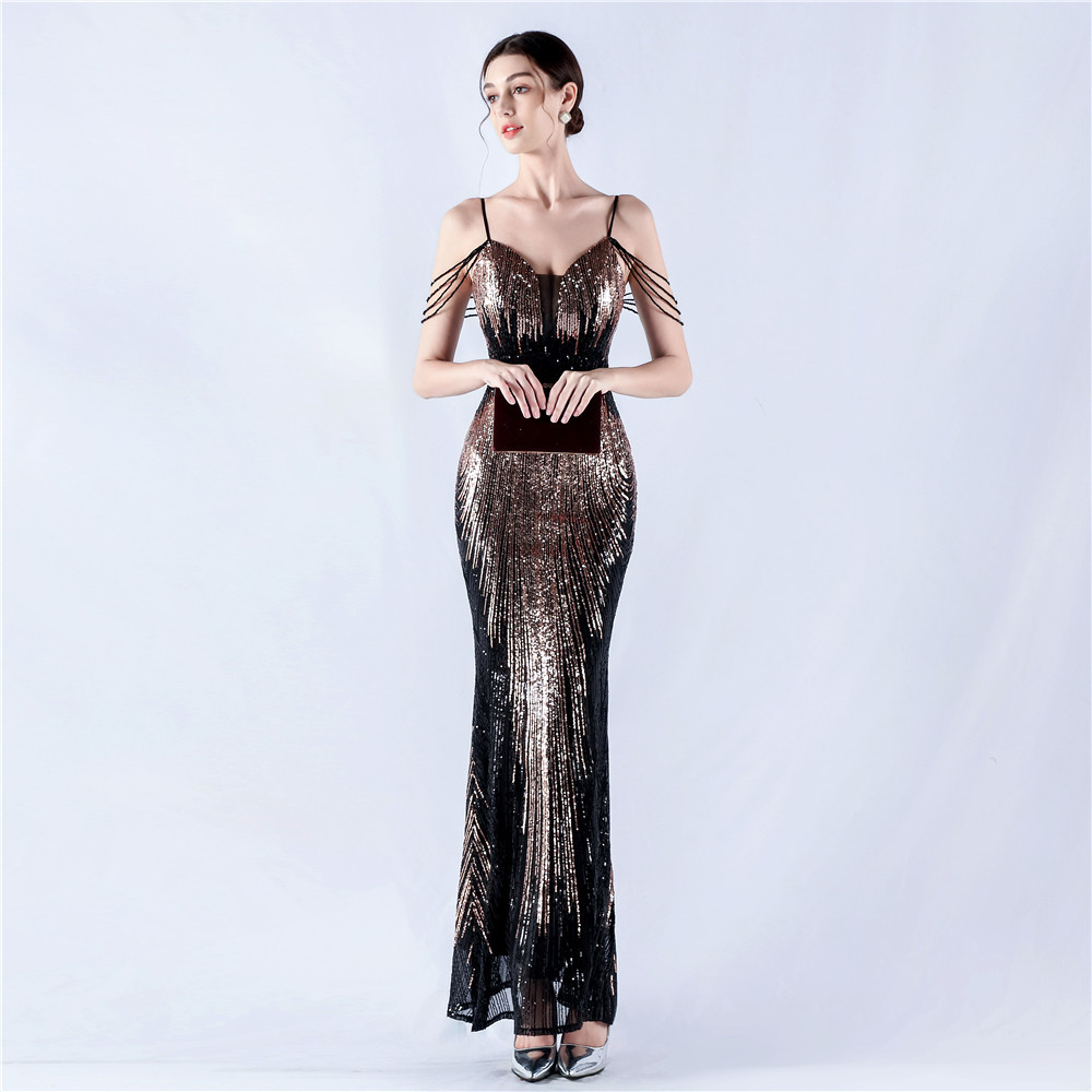 Sling beading formal dress sequins colors evening dress