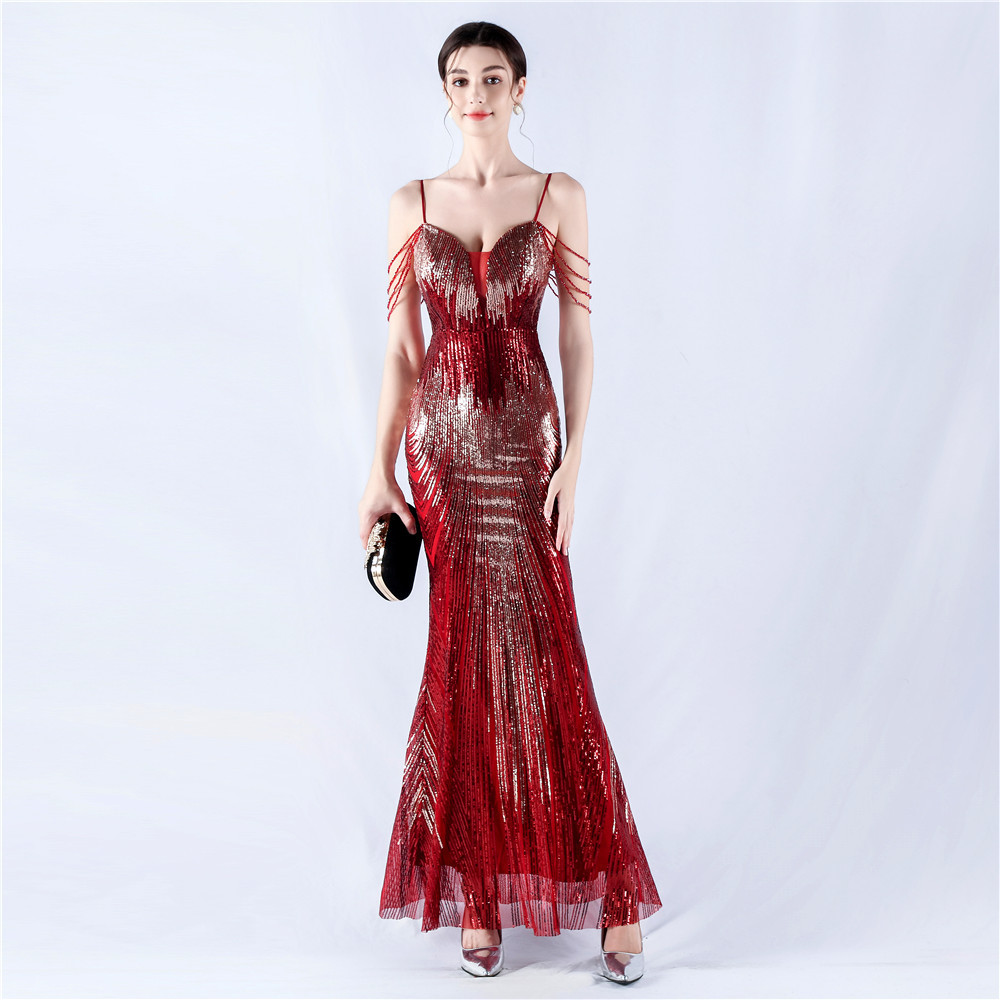 Sling beading formal dress sequins colors evening dress