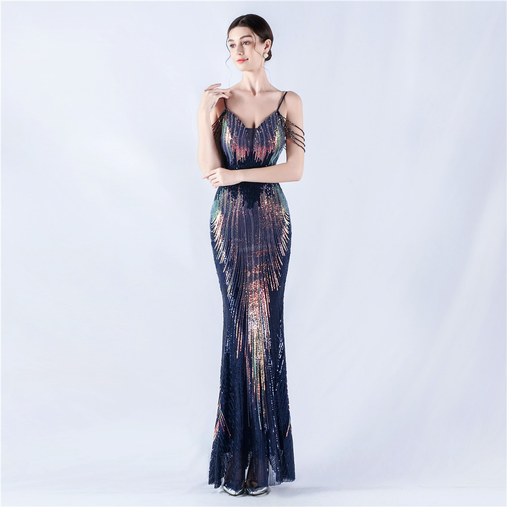 Sling beading formal dress sequins colors evening dress