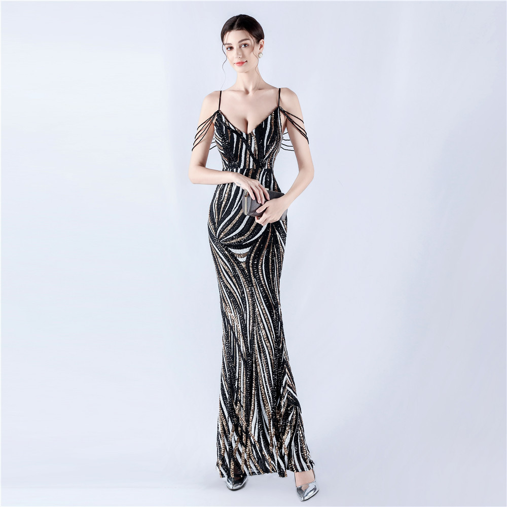 Long sling banquet slim formal dress for women