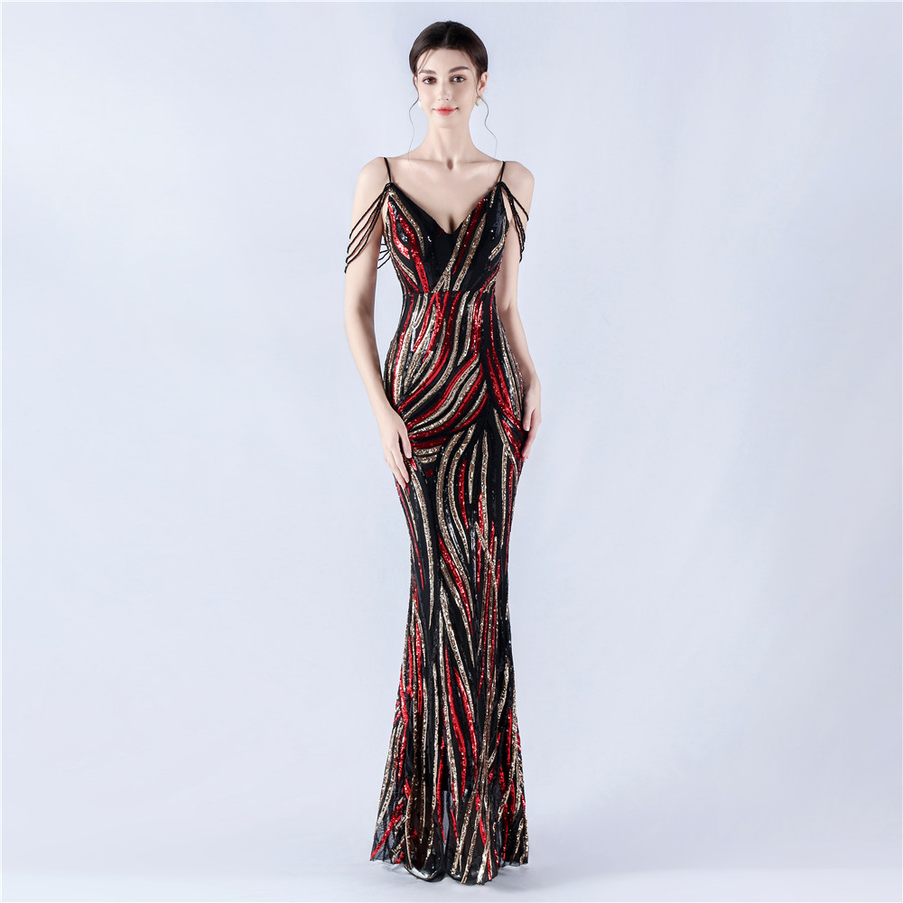 Long sling banquet slim formal dress for women