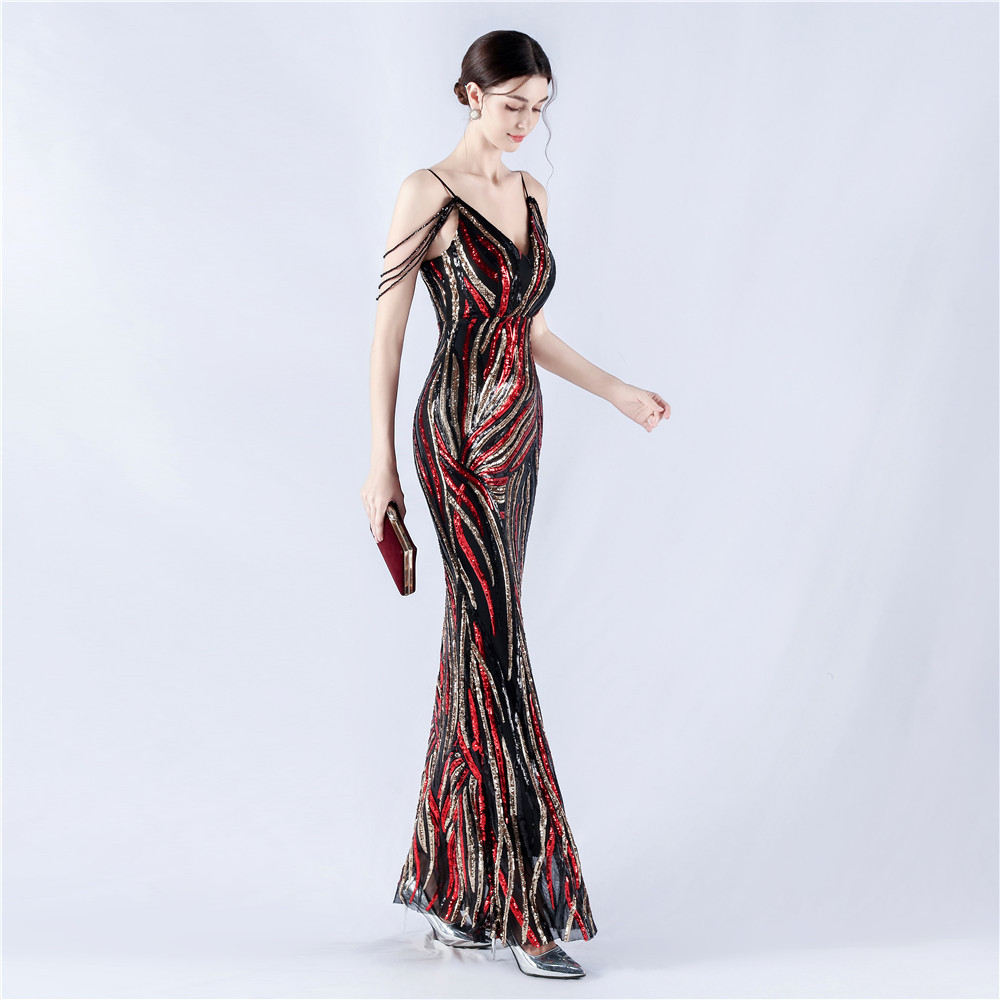 Long sling banquet slim formal dress for women