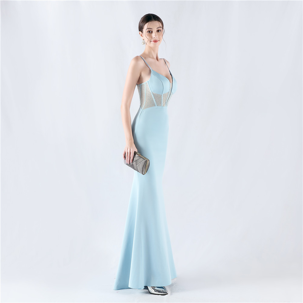 Mermaid shaping evening dress sling gauze waistcoat