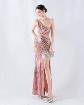 Shoulder colors evening dress beading sequins formal dress