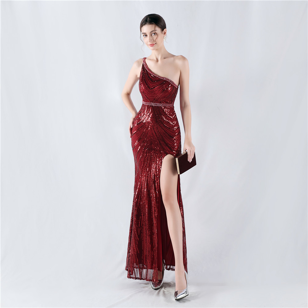 Shoulder colors evening dress beading sequins formal dress