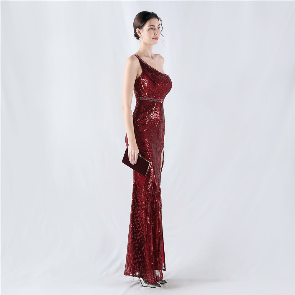 Shoulder colors evening dress beading sequins formal dress