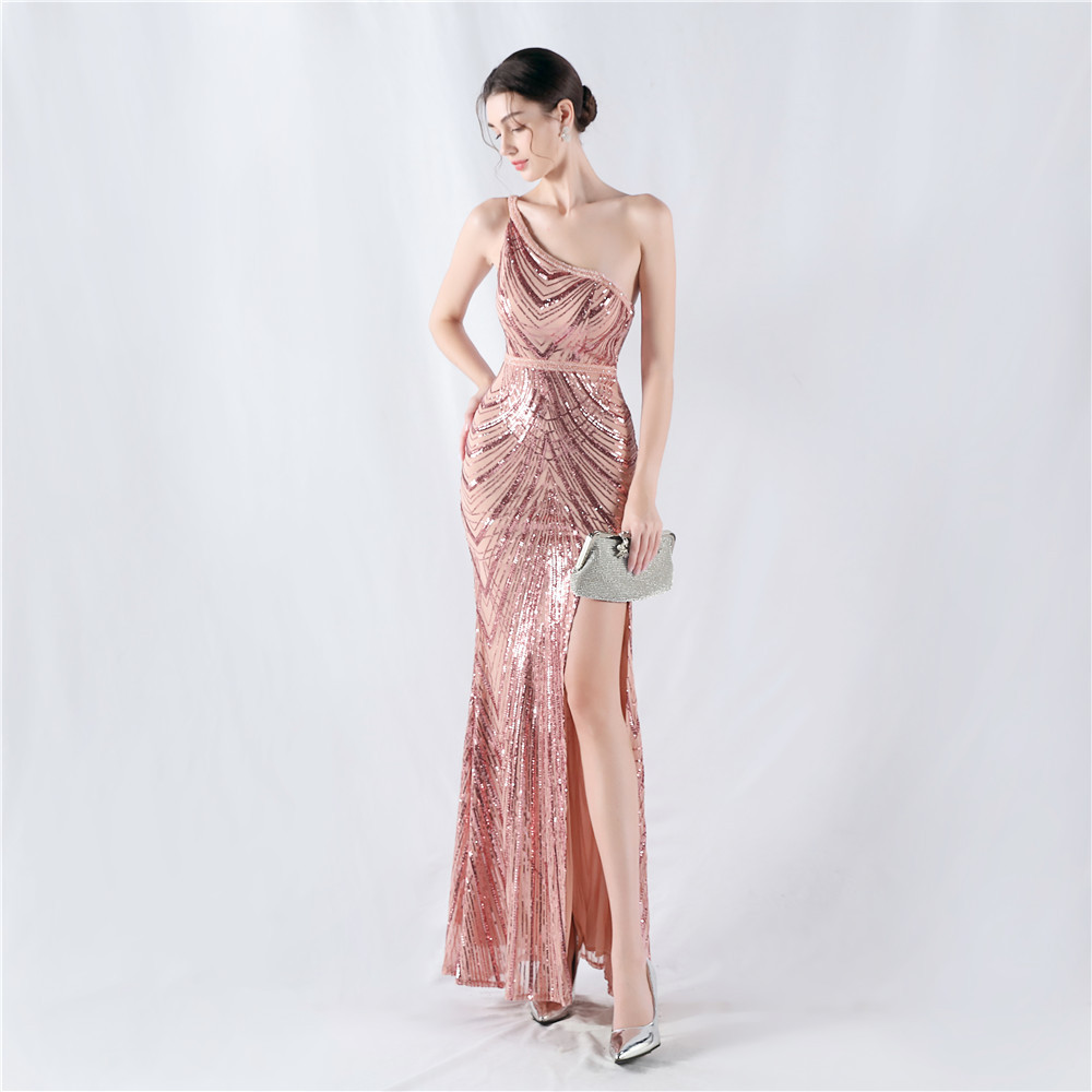 Shoulder colors evening dress beading sequins formal dress