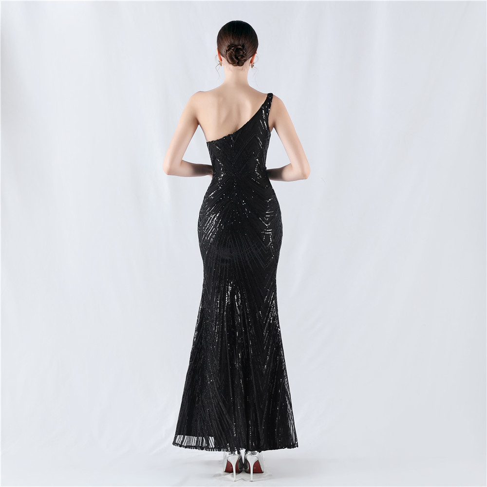 Shoulder colors evening dress beading sequins formal dress