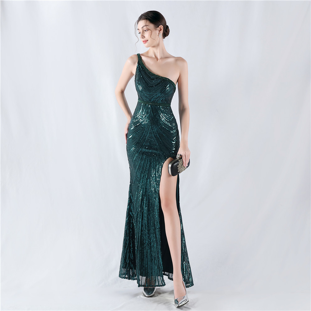 Shoulder colors evening dress beading sequins formal dress