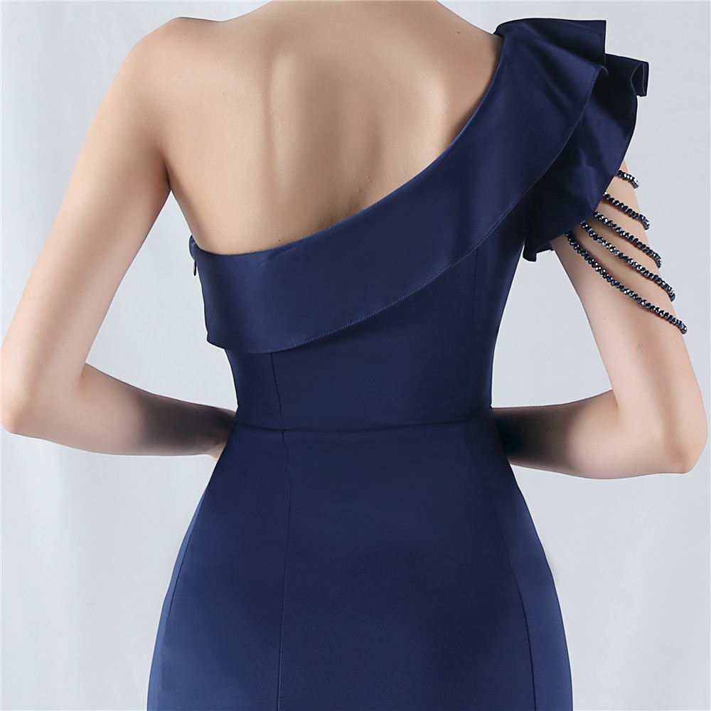 Oblique collar beading evening dress shoulder formal dress