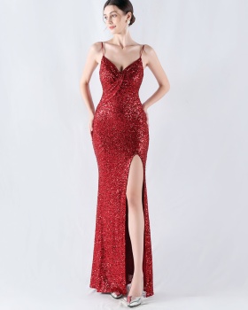 Sequins sling sexy evening dress