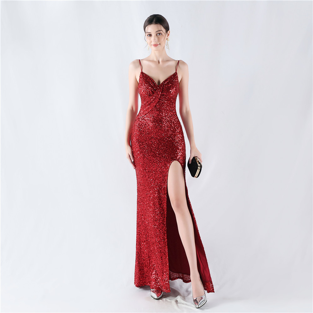 Sequins sling sexy evening dress