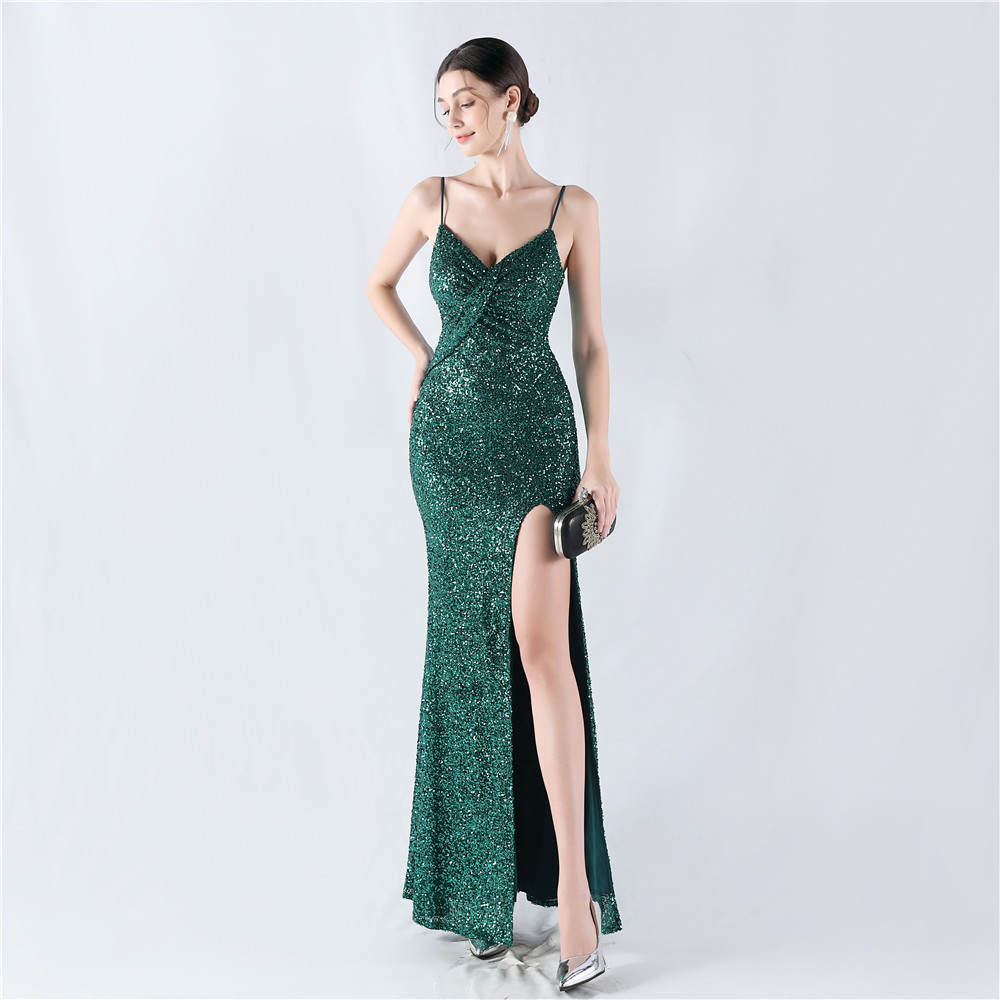 Sequins sling sexy evening dress