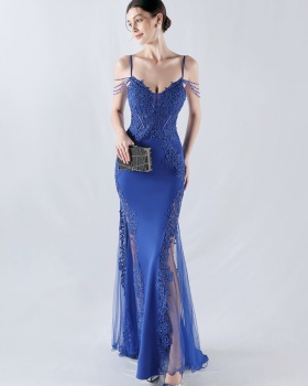 Beading rhinestone lace evening dress