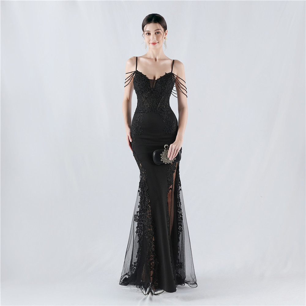 Beading rhinestone lace evening dress