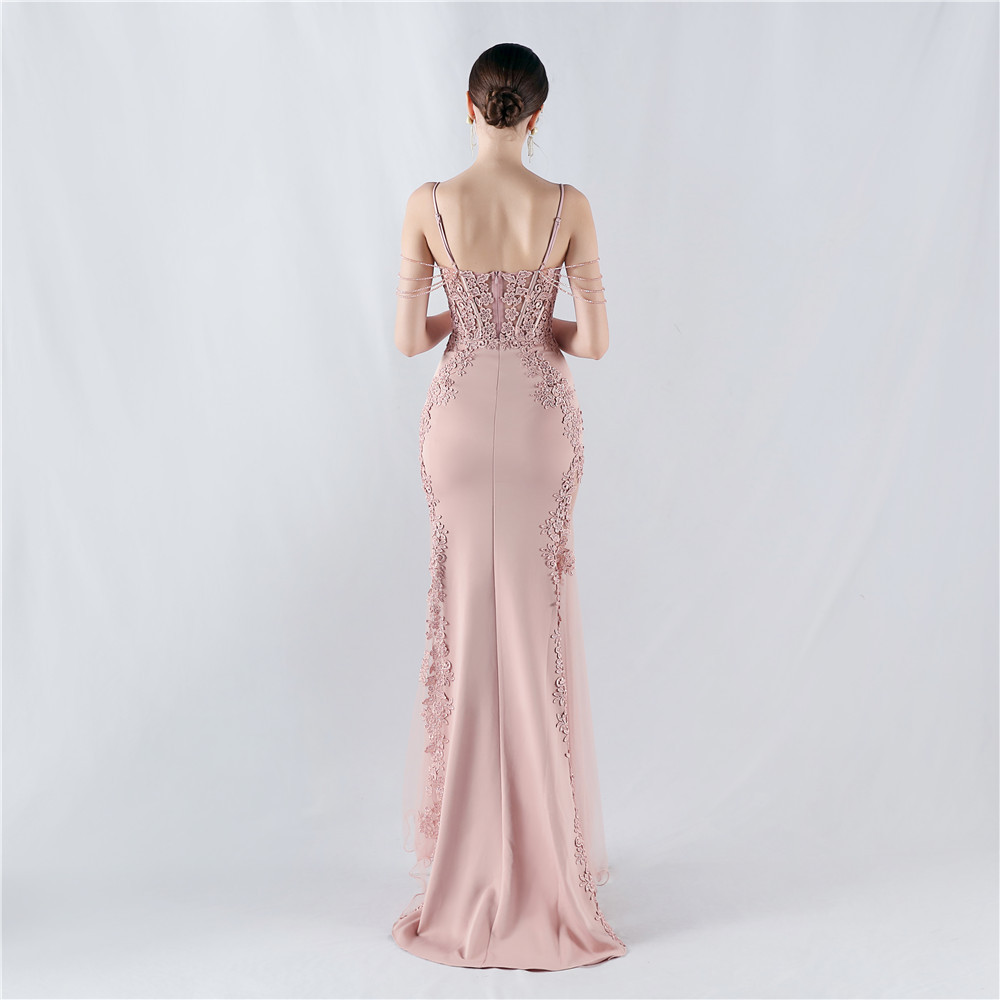 Beading rhinestone lace evening dress