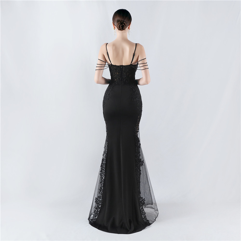 Beading rhinestone lace evening dress