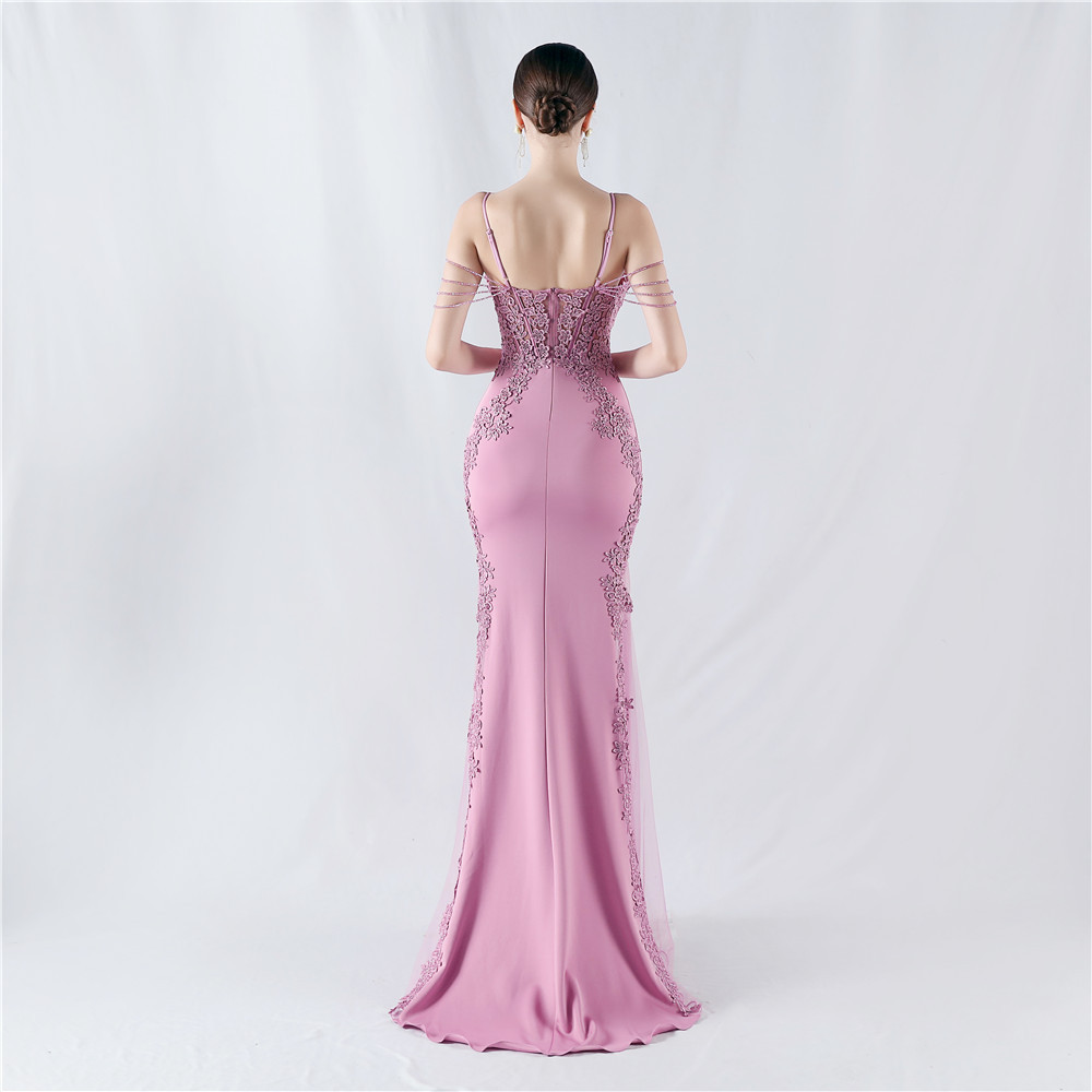 Beading rhinestone lace evening dress