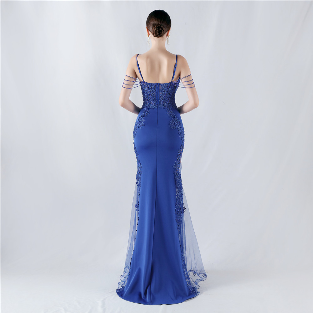 Beading rhinestone lace evening dress