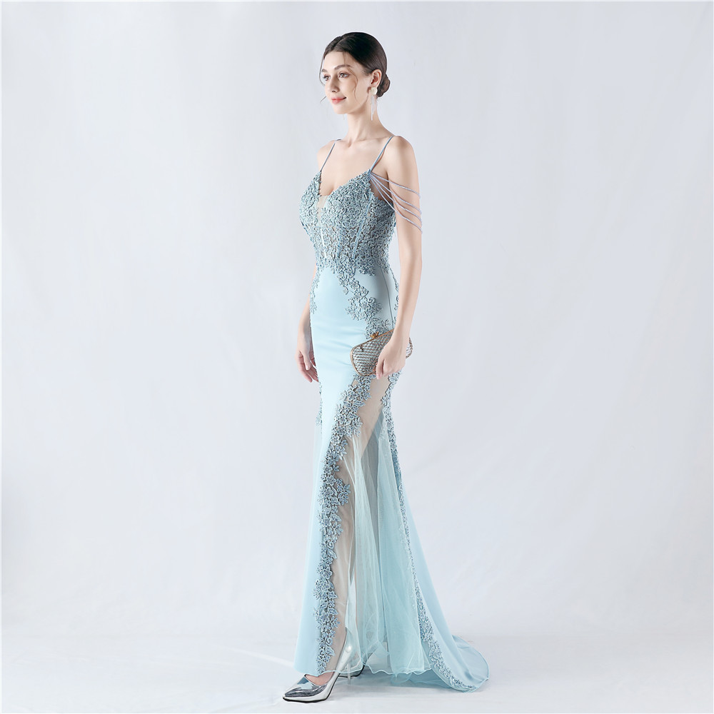 Beading rhinestone lace evening dress