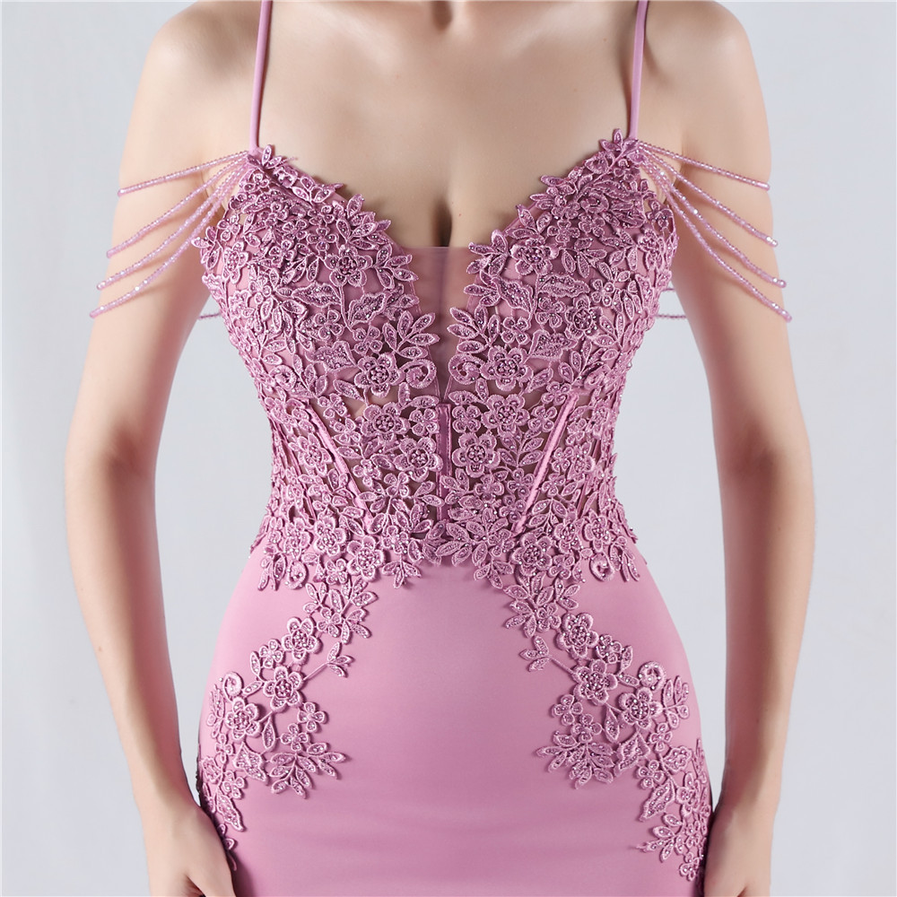 Beading rhinestone lace evening dress