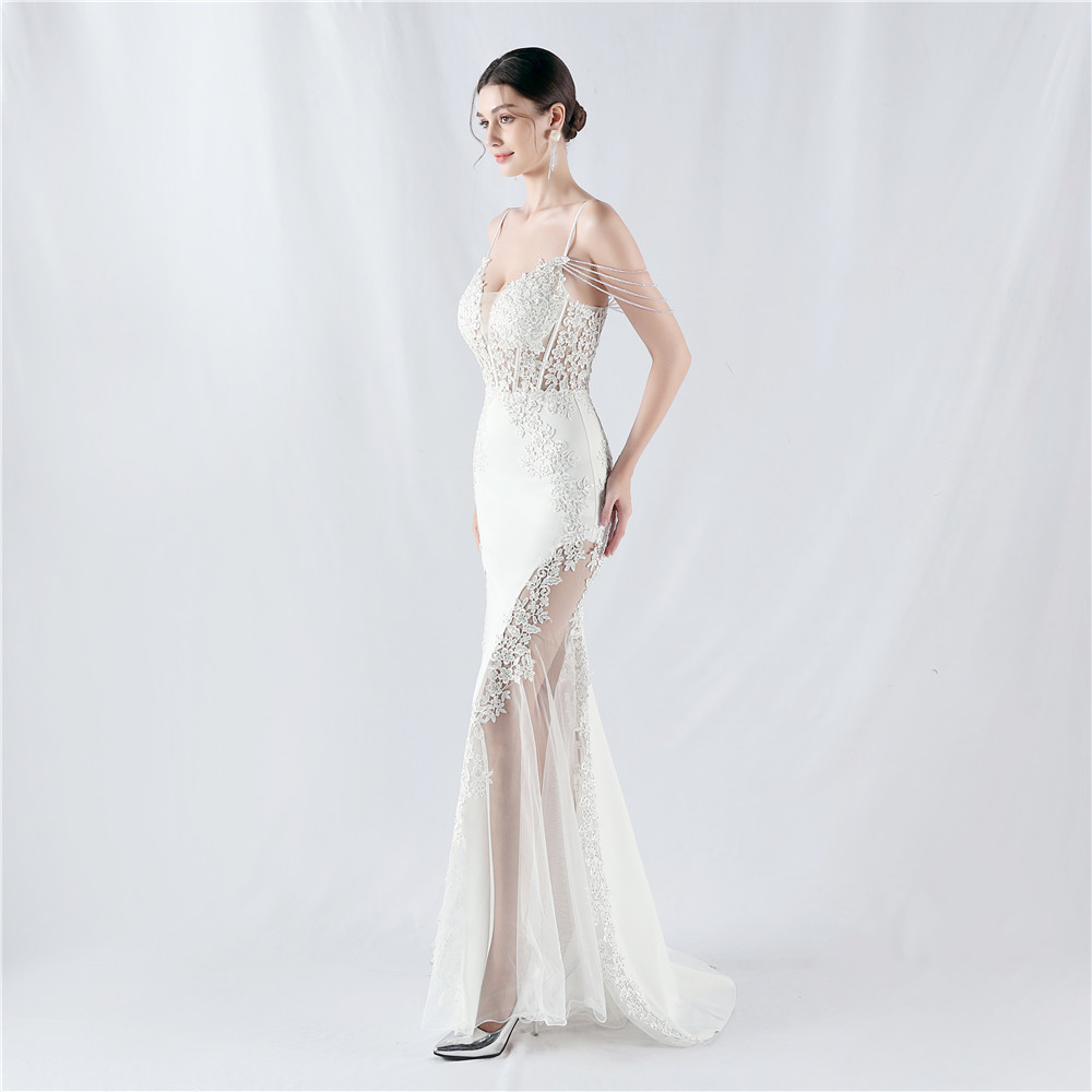 Beading rhinestone lace evening dress