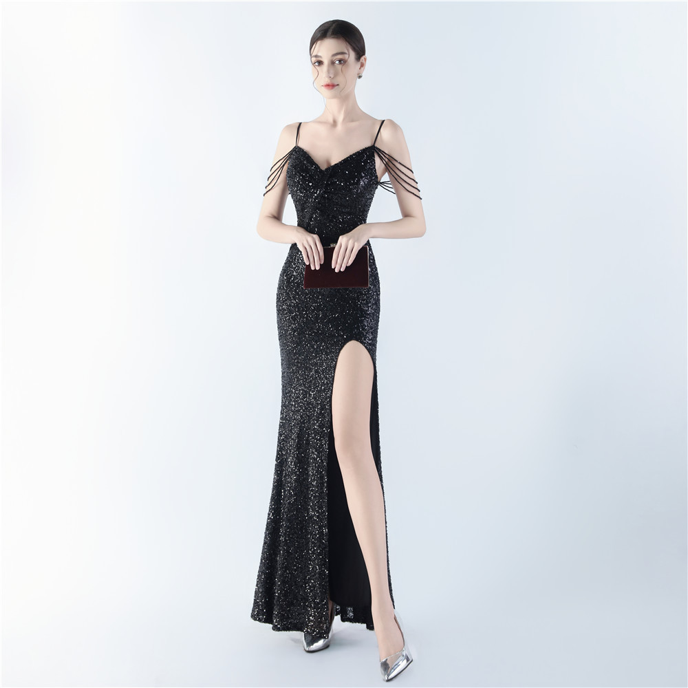 Sexy sling formal dress sequins beading evening dress