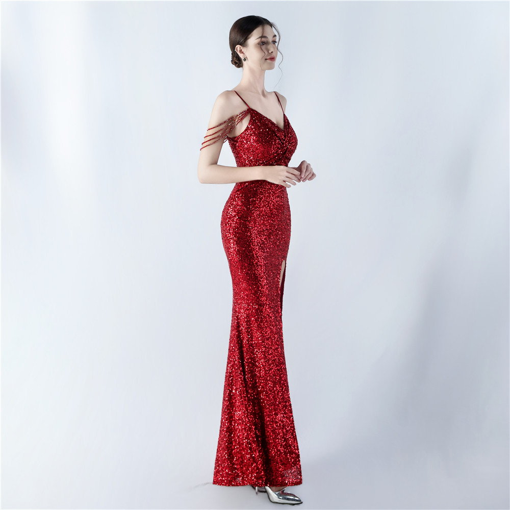 Sexy sling formal dress sequins beading evening dress