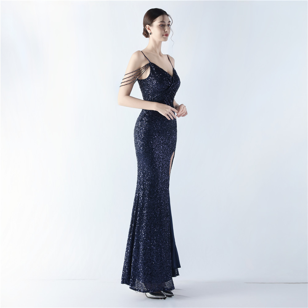 Sexy sling formal dress sequins beading evening dress