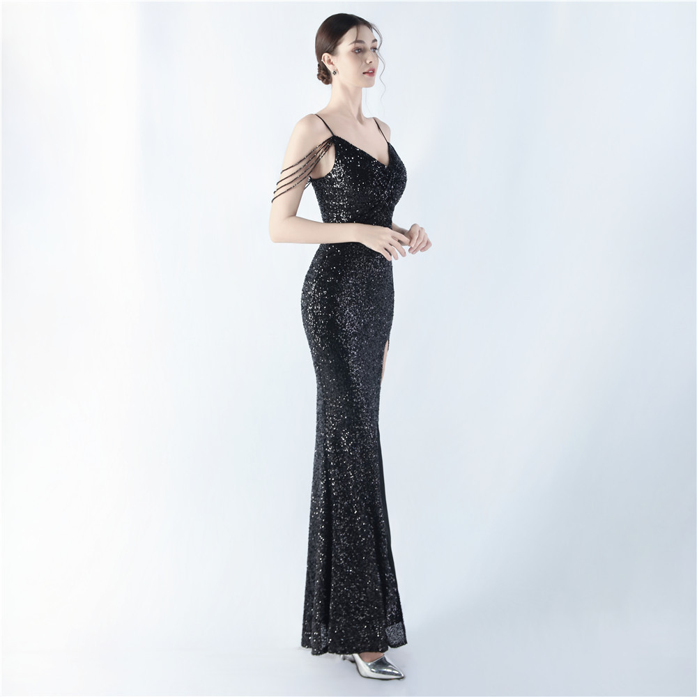 Sexy sling formal dress sequins beading evening dress