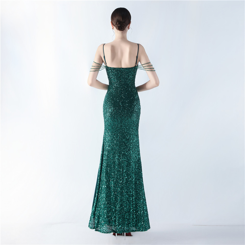 Sexy sling formal dress sequins beading evening dress