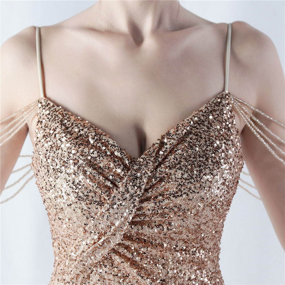 Sexy sling formal dress sequins beading evening dress