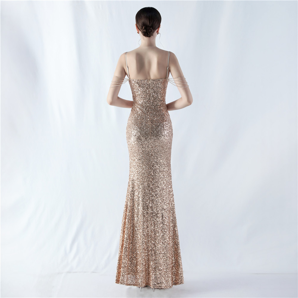 Sexy sling formal dress sequins beading evening dress