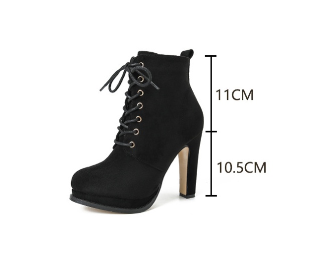 Black frenum ankle boots thick round high-heeled shoes