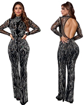 Halter rhinestone long pants fashion jumpsuit for women