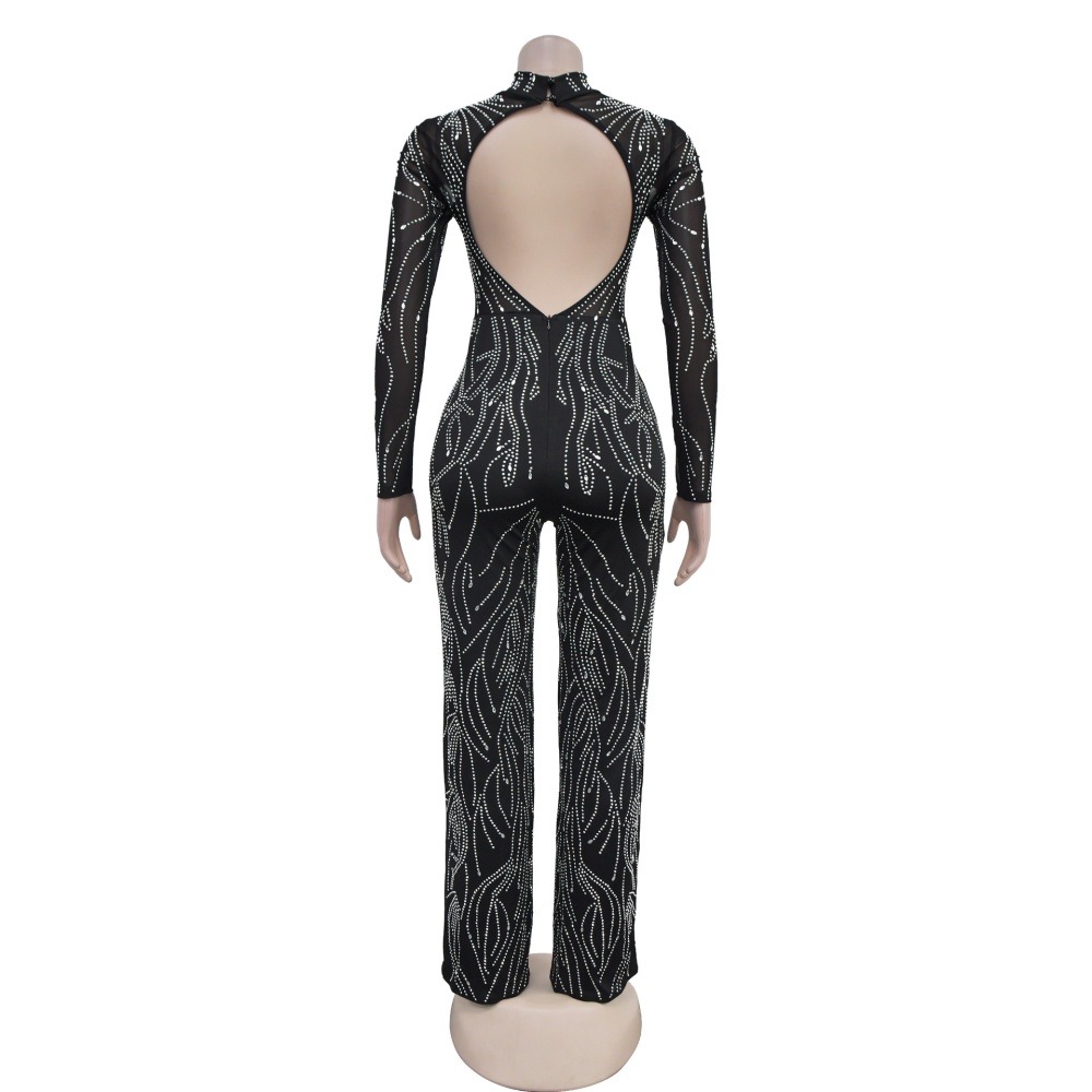 Halter rhinestone long pants fashion jumpsuit for women