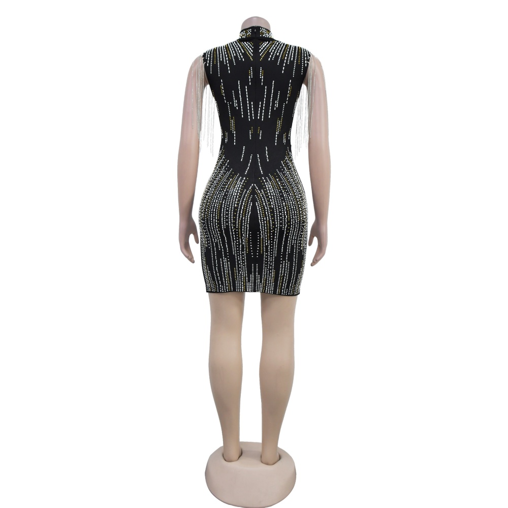 Rhinestone splice slim dress for women