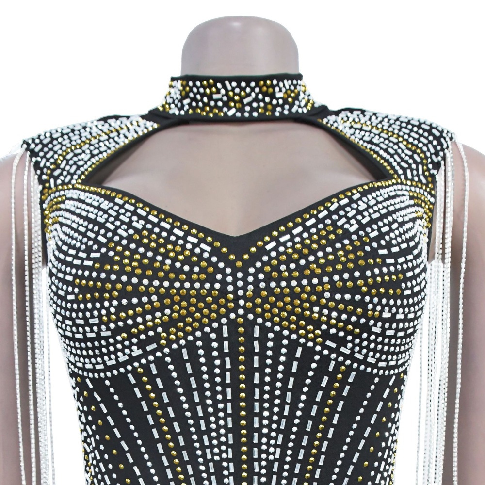 Rhinestone splice slim dress for women