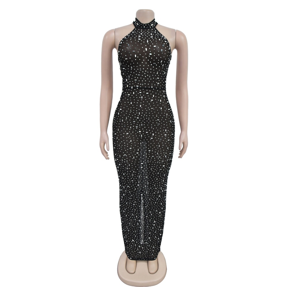 Rhinestone dress slim long dress for women