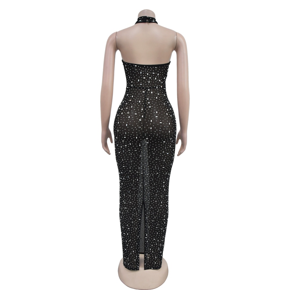 Rhinestone dress slim long dress for women