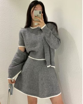 Knitted sweater Korean style coat 3pcs set