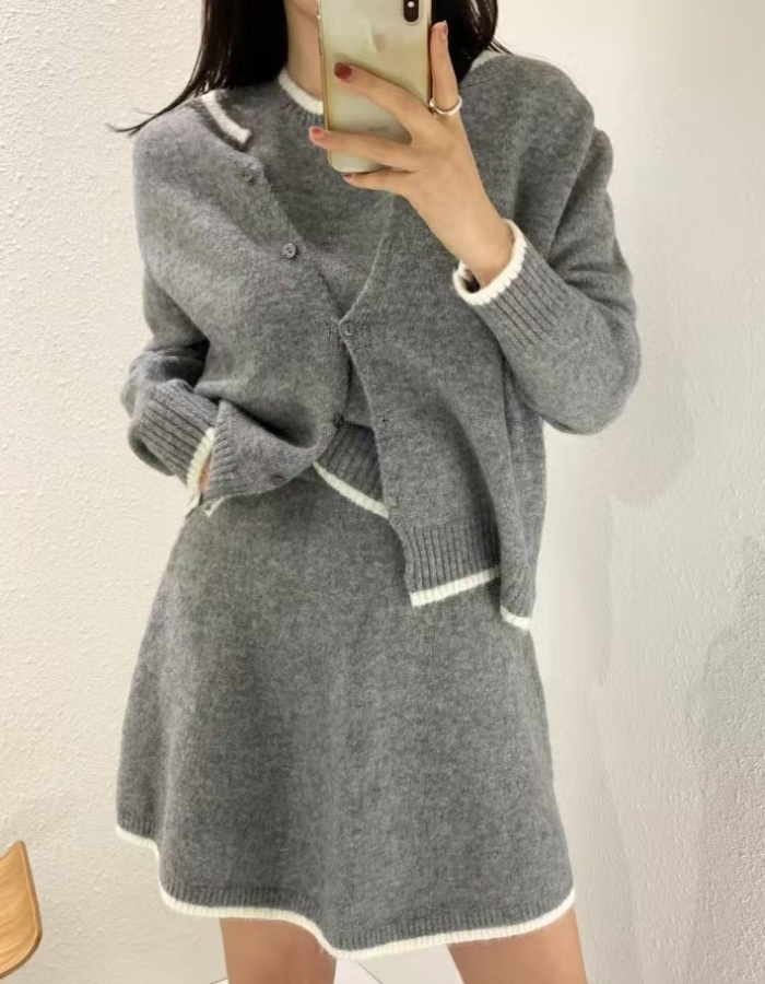 Knitted sweater Korean style coat 3pcs set