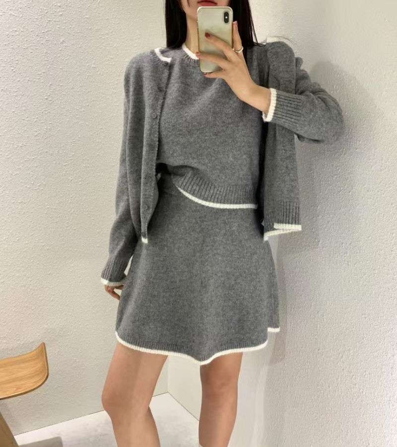 Knitted sweater Korean style coat 3pcs set