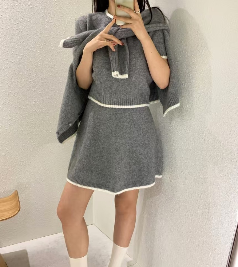 Knitted sweater Korean style coat 3pcs set